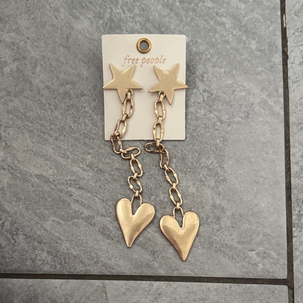 Free People Gold Star and Heart Chain Earrings